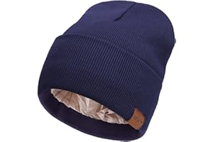 DRESHOW Satin Lined Beanie Hats for Women Men Stretchy Knitted Cuffed Hat with Silky Lining Unisex Soft Warm Winter Solid Skull Cap