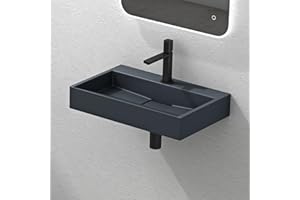 Mai & Mai Lavabo sobre Encimera Lavabo Suspendido Baño | Rectangular | Antracita Mate | Mármol Fundido | 60x38x11cm | 1 Orificio para Grifo con Válvula de Desagüe | Colossum19