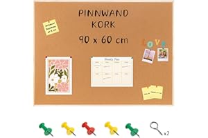 Creative Home 90x60 cm Große Pinnwand Kork | inkl. 5 Pinwandnadeln | Korkwand Korktafel Holzrahmen Memoboard | Hergestellt in der EU | Ideal für Büro, Schule, Schlafzimmer und Heim