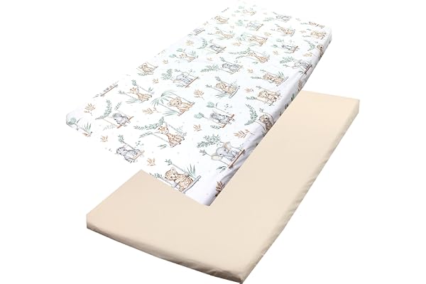 TupTam Draps Housse pour Lit Bébé Enfant Lot de 2, Balançoire Safari Vert, 70 x 140 cm