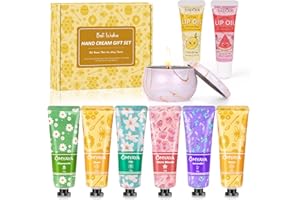 LDUMODUW Crema Mani Regalo, 6 Mini Creme Mani Profondamente Idratanti per Donna, Set Regalo Naturale per Pelle Molto Secca, Crema Mani Regalo di Natale, con oli per labbra e candela