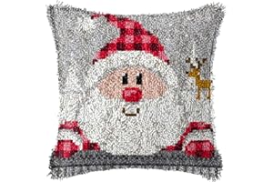 SKTWOE DIY Latch Hook Cushion Christmas Cushion Cover Knotting Craft Set Adult Latch Hook Kit 43 x 43 cm (17 x 17 inches), A