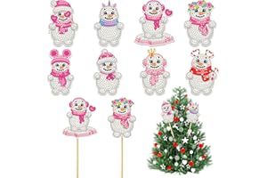 SHANFAA 8-Stücke Rosa Schneemann Diamond Painting Sets, DIY 5D Diamond Kunst Painting für Garten Dekor, Nette Schneemann Stakes Diamond Kunst Kits, Weihnachten Schneemann Diamant Malerei Ornamente Zubehör