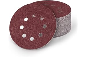 AICOIMY Sanding Discs 125mm Sandpaper Sheet 80/120 Grit, 50Pcs Hook and Loop Sanding Pads 5 Inch Sander Disc for Random Orbital Sander(8 Holes)