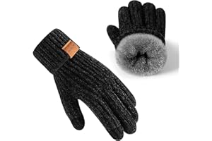UCQKLI Handschuhe Damen Winter Chenille, Thermo Handschuhe Damen Touchscreen Kaltes Wetter Fleece Gefüttert Finger mit Elastischem Strickbündchen