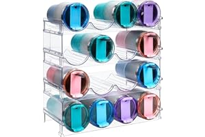 KAHEIGN Organizery na butelki wody, 39 x 21 cm, przezroczysty stojak do przechowywania kubków do układania w stos, plastikowy uchwyt na butelkę wody, do lodówki, szafki kuchennej, spiżarni, butelek