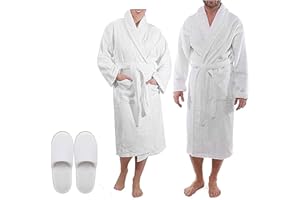 Westlane Linens 100% Egyptian Cotton Terry Toweling Bathrobe with complimentary Slippers, Hotel & Spa Quality Unisex Dressing Gown Bath Robes for Men & Women