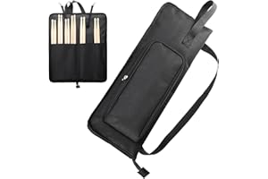 Suwimut Drumstick Bag Holder with Crossbody Shoulder Strap, Large Capacity Hangable Drum Sticks Bag Case with Anti-falling Pockets for Drumsticks Brushes Mallets, Portable Handbag with Handle, Black,
