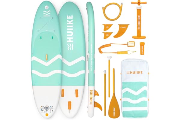 HUIIKE Stand Up Paddle Board 10' och upp till 130 kg med Tillbehör Ingår | Kan Omvandlas till Kajak. Uppblåsbar SUP-Bräda Hög Stabilitet och Motståndskraft med Paddel, Pump, Fenor, Leash och Ryggsäck