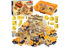 JEDWKFA Magic Sand Set – Byggarbetsplatser, kinetisk leksand, innehåller 1 kg leksand, slottmall, vägskylt, sensoriska sandleksaker för barn i åldrarna 3, 4 och 5 år
