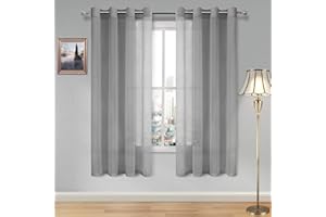 DWCN Grey Sheer Curtains Textured Semi Transparent Eyelet Top Decorative Voile Curtain for Living Bedroom, 52" Wide x 72" Drop, 2 Panels