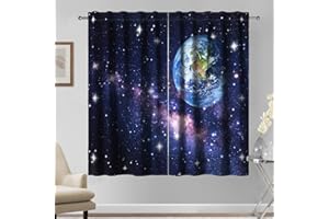 ‎KZZFQXB Kzzfqxb 117×138cm Sternenhimmel Gardinen Set aus 2 Paneelen, ERD Sonnensystem Asteroiden Galaxie Traumhafte Sternenhimmel Fenstergardinen für Kinder, Schlafzimmer Wohnzimmer Drape Gardinen