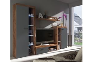 ‎KUECHEN-PREISBOMBE Kuechen-preisbombe Wohnwand Rumba Anbauwand Wohnkombi Wohnzimmer Grau + Eiche Lefkas matt