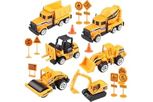 Sunarrive Construction Vehicles Toys - Mini Digger Cake Toppers - Dumper Bulldozer Dump Truck - Small Toy Car Set for Kids Children Boys Girls - Gifts Presents for Age 3 4 5 6 Year Olds