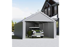 UISEBRT Garaje para tienda de campaña de 4 x 8 m – Carport, tienda de garaje y tienda de almacenamiento en uno – Refugio y tienda de mimbre con lona de polietileno resistente, marco de acero, refuerzo