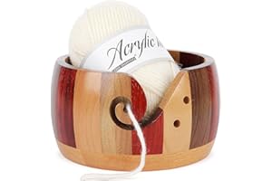 ‎AEELIKE Aeelike Garnschale Holz Wollschale 15 x 8 cm, Mehrfarbig Tragbarer Garn Schüssel Holz Halter Runde mit löchern, Handgefertigte Wollschale Garnschale, für Stricken Häkeln Zubehör DIY Geschenke