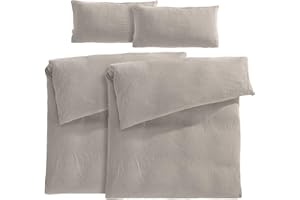 Pure Label Musselin Bettwäsche 135x200 4 teilig bestehend aus Bettbezug 135 x 200 cm 2er Set + Kissenbezug 40x80 cm 2er Set aus Baumwolle - Traumhaft kuschelige Bettwäsche-Sets in Taupe