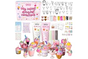 CRAFTY CATS Kit de manualidades Fiesta de Postres 115 piezas Arcilla al aire, perlas, pegamento crema con boquillas Set creativo DIY, cumpleanos y regalo, para ninos 6+