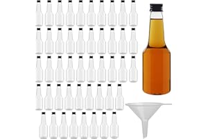BELLE VOUS Botellas de Licor Miniatura (Pack de 48) Botella Reutilizable de Plástico 100 ml Vacías - Tapa Negra de Rosca y Embudo Verter y Llenar – Mini Botellas Licor, Bodas y Fiestas