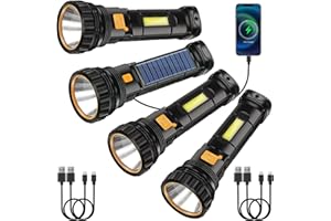 Idealife Linterna Solar Linterna LED Recargable USB, 1200 Mah Linterna LED, Ipx4 Impermeable 3 Modos Portátil Linternas Linterna de Trabajo, Linternas LED Para Ciclismo Camping, Montañismo (4 Packs)