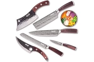 JIKKO® Édition Essentielle – Couteaux de Cuisine en Acier Japonais Inoxydable à Haute Teneur en Carbone AUS-6 – Manches en Bois de Noyer et d’Acajou – Ensemble Professionnel Premium