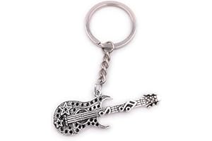 H-Customs Guitarra Rock con Notas Colgante Llavero Metal Plateado