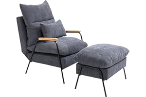 ‎HOMCOM HOMCOM Ohrensessel mit Hocker, Relaxsessel mit Liegefunktion, Sessel mit Ottomane, Polsterstuhl mit Kissen, Fernsehsessel, TV-Sessel für Schlafzimmer, Wohnzimmer, 68 x 91,5 x 88 cm, Grau