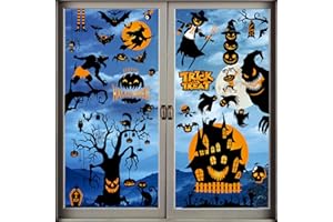 Xyxu Halloween Decorations Window Stickers, 9sheets Scary Halloween Window Stickers Clings Decorations, Wolf Bat Witch Ghost Spider Pumpkin Halloween Stickers for Window Halloween Decorations Indoor