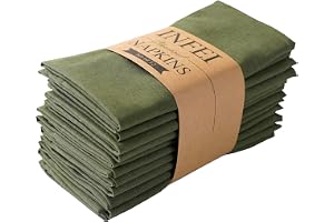 Enfärgade blandade middagsservetter – set med 12 (40 x 40 cm) – för evenemang och hemmabruk (armégrön)