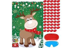 Lemicin Christmas Kids Party Games - Pin the Nose On The Reindeer with 54pcs Nose Stickers for Christmas Eve Game Xmas Party Favor Supplies New Year Activities