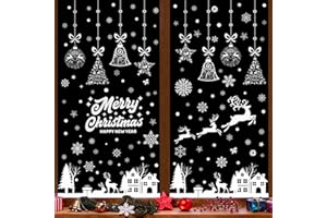 ‎NEPFAIVY Nepfaivy Fensterbilder Weihnachten Fensterdeko Selbstklebend 195PCS - Statische Schneeflocken Weihnachtsdeko Fenster, Fenstersticker Fensteraufkleber Winter mit Häuser für Fenster Weihnachten Deko