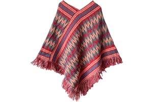 Dawwoti Femme Châles Tricotés bohème Enveloppements Rétro Style Ethnique capes En Tricot De Noël Ponchos