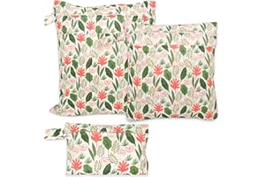 FanChose 3 Pcs Baby Wet Dry Cloth Diaper Bag, Reusable Diaper Wet Bag, Washable Diaper Nappy Bags Waterproof Travel Carry Bag, Foldable Portable Nappy Pouch, Flower