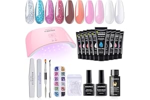 ‎WAKANIYA Poly Gel Starter Set mit UV Lampe, 10 Farben 4 Glitzer Poly Gel Schnelle Nagelverlängerung Nagelgel mit Strass, Base Top Coat, 100PCS Tips für Starter und Professionelle Techniker