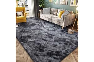 Tinyboy-hbq Dywaniki Puszysty dywan do sypialni, miękka mata podłogowa, antypoślizgowa, dywan do salonu, kudłaty pluszowy dywan do salonu dekoracja domu (czarno-szary, 250 x 300 cm)