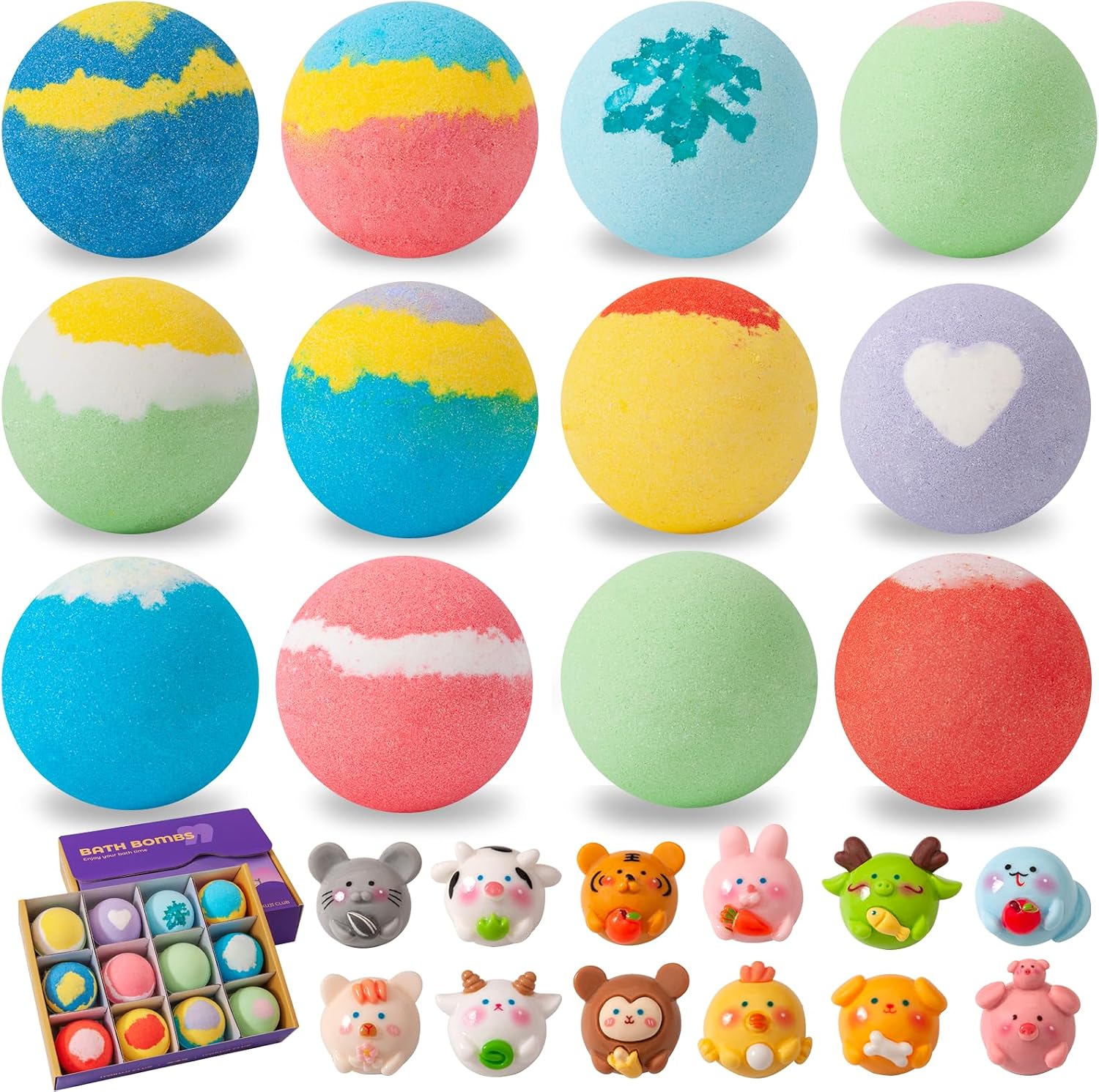 12 x Bombas de Baño para Niños, Conteniendo el Juguete Sorpresa en el Interior, Bombas de Baño Espumantes Orgánicas Naturales, Regalo para Niños y Niñas
