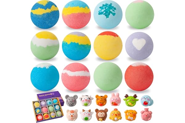 12 x Bombes de Bain pour Enfants, Contenant le jouet surprise à l'intérieur, Bombes de Bain Moussantes Organiques Naturelles, Ami des Végétaux et Sans Cruauté, Cadeau pour les Garçons et les Filles