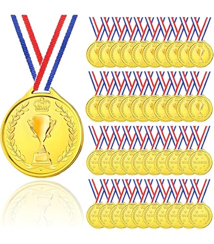 PLULON 60 Médailles Gagnant Plastique Or Argent Bronze Avec Rubans - Récompenses Enfants