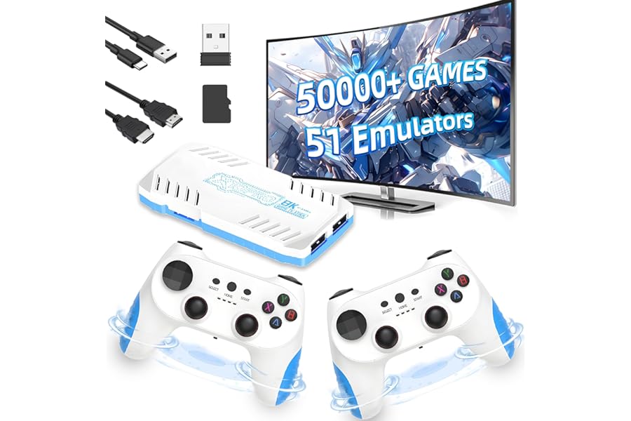 X10 Pro 2025 New Wireless Retro Game Console 50000+ Games 51 Emulator Console,4K HD Output Retro Game Stick with 2.4GHz Wireless Controllers,Cortex-A55,S905X3,Plug & Play Video Games for TV (White)