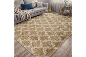 ISMOL Alfombra Suave para salón, Dormitorio, Alfombra Peluda, mullida, Moderna, para Interior, Antideslizante, Lavable (Caqui, 160 x 230 cm)