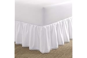 Laura Ashley Mantovana giroletto con volant, cotone, bianco, matrimoniale