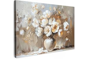 MuchoWow© Wandbilder Groß 120x80 cm XXL Schlafzimmer Home Deko Wohnung Bild Wohnzimmer Fotoleinwand Wand Bilder Leinwand Wall Decor Vase - Blumen - Kunst - Gold