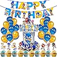Zyozique Sonic Birthday Party Supplies for Kids - Sonic Party Decorations Set Include Happy Birthday Paper Banner ,Cupcake Toppers, Cake Toppers and Balloons (Pack oF 37)