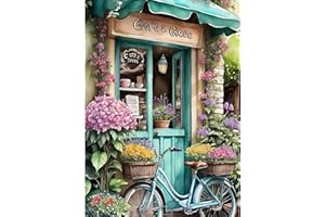 QENSPE 5D DIY Pintura Diamante, Café Paisaje Diamond Painting Kit para Adultos, Kit Bordado Art Diamante Redondo Completo (WX9249) Punto de Cruz de Diamantes de imitación Decoración 30x40cm