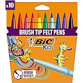 BIC Kids Visaquarelle Fır&ccedil;a U&ccedil;lu Boya Kalemi 10 Renk, Fır&ccedil;a Başlı Esnek ve Yumuşak U&ccedil;, Yıkanabilir Su Bazlı Boya