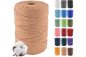 KLHAMKY 3 mm x 500 m Cordón de algodón macramé Suave, 4 hebras retorcidas 100% algodón Natural para Colgar en la Pared, Bricolaje, Artesanía, Tejido, Colgador Plantas, Proyectos de Decoración, Rojo Ladrillo