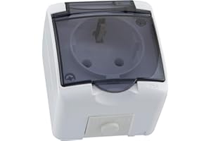 SHOPVG 1 prise Schuko pour pièces humides IP54 avec couvercle en verre fumé (1 prise)