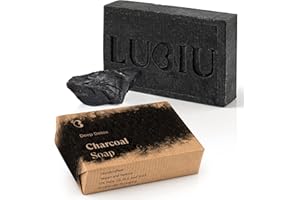 lubiu Savon Charbon Actif 100g - Savon Noir Naturel Bio - Savon Noir Visage - Savon Artisanal - Savon Visage Acné - Black Soap Deep Detox