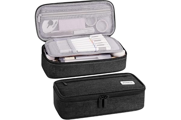 WEMATE Trousse Pliable Grande Capacité,Trousse Scolaire,Trousse à Crayons zippée en Toile,Trousse à Crayons Portable pour Le Bureau,pour Collège étudiants Fille Garçon Adolescent,Noir