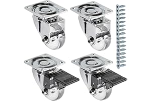 GTV - Ruedas para muebles BRAZIL, 4 unidades, juego de ruedas para muebles: 2 ruedas con freno, 2 sin freno, de acero y goma, +16 tornillos cónicos 4 x 17, diámetro: 35 mm, color: transparente